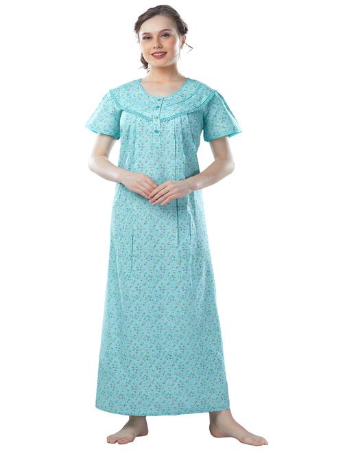 blue florals printed round neck short sleeves nighty - 20184582 - Very Small Image - 1