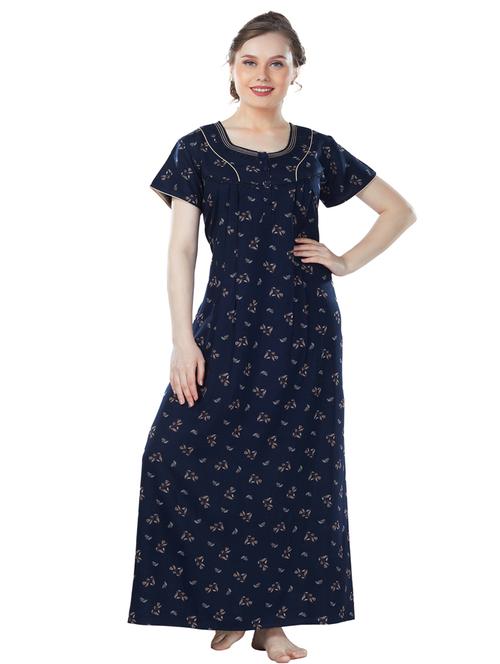blue printed round neck short sleeves nighty - 20184588 - Very Small Image - 1