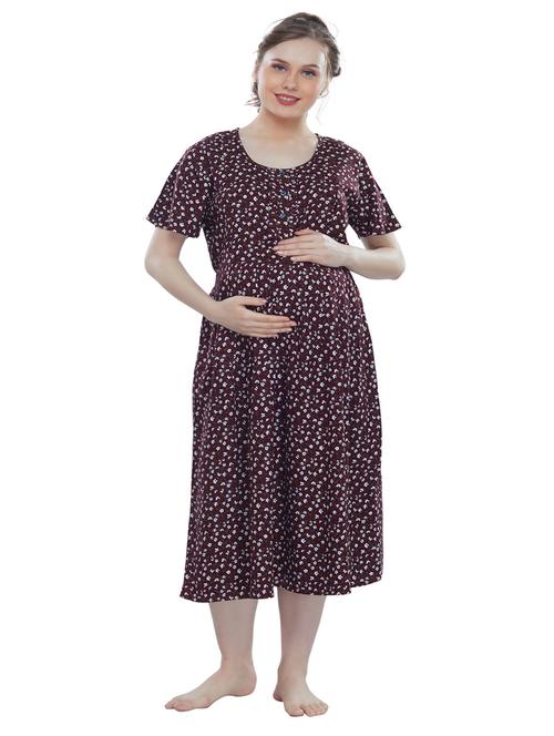 purple printed round neck short sleeves nighty - 20184590 - Very Small Image - 1