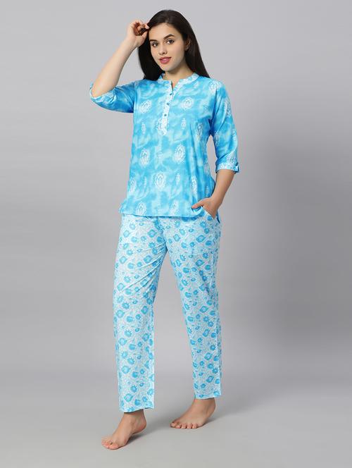 blue printed nightwear pyjama set - 20184710 - Very Small Image - 1