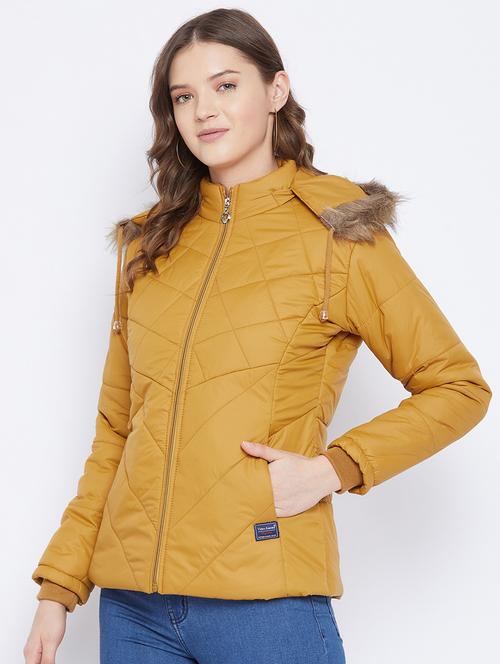 yellow solid hooded long sleeves bomber jacket - 20184737 - Very Small Image - 1