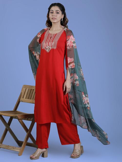women embroidered kurta palazzo suit set - 20184786 - Very Small Image - 1