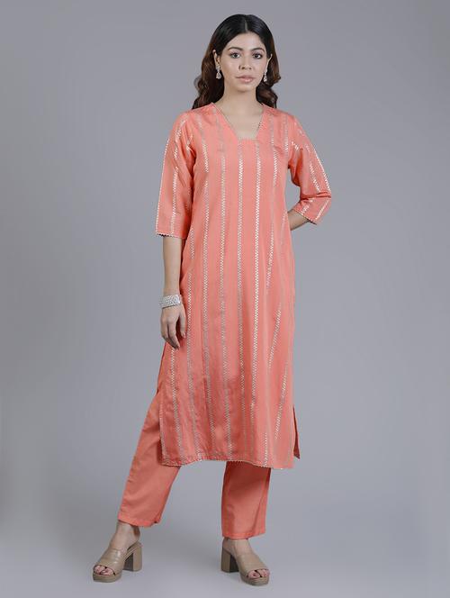 orange georgette kurta pant set - 20184788 - Very Small Image - 1