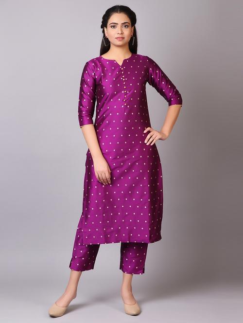 purple silk blend kurta pant set - 20184815 - Very Small Image - 1