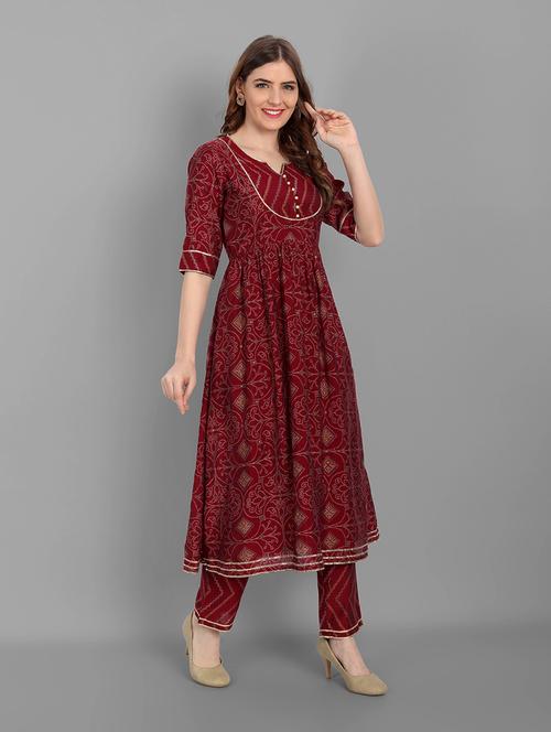 maroon notch neck kurta pant set - 20184900 - Very Small Image - 1