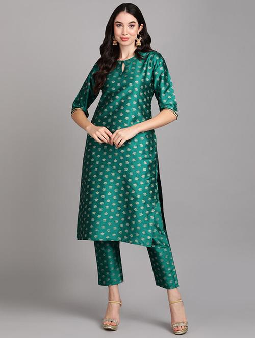 green key hole kurta kurta pant set - 20184939 - Very Small Image - 1