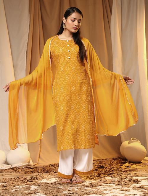 yellow kurta palazzo set with dupatta - 20184958 - Very Small Image - 1