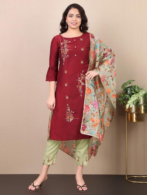red kurta palazzo set with dupatta - 20185069 - Very Small Image - 1