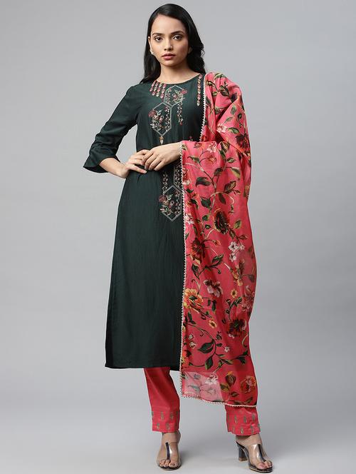 green kurta palazzo set with dupatta - 20185070 - Very Small Image - 1