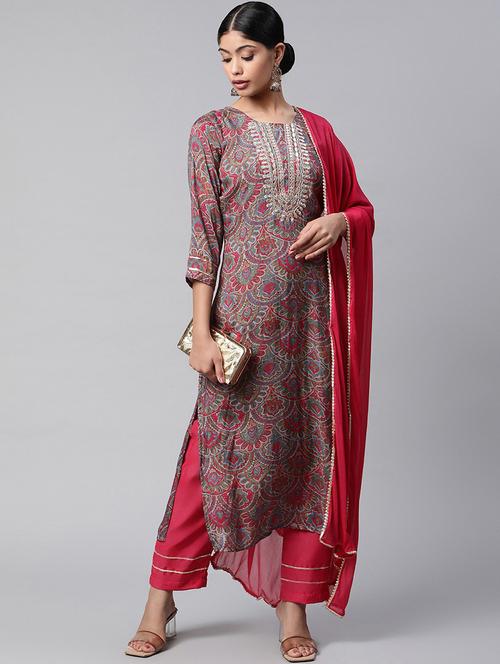grey kurta palazzo set with dupatta - 20185071 - Very Small Image - 1