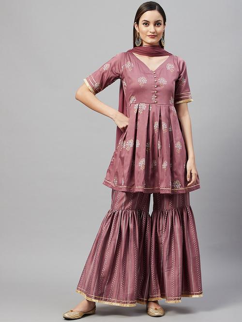purple kurta sharara set with dupatta - 20185087 - Very Small Image - 1