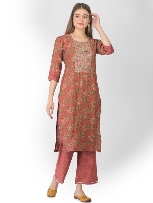 red kurta palazzo set - 20185126 - Very Small Image - 1