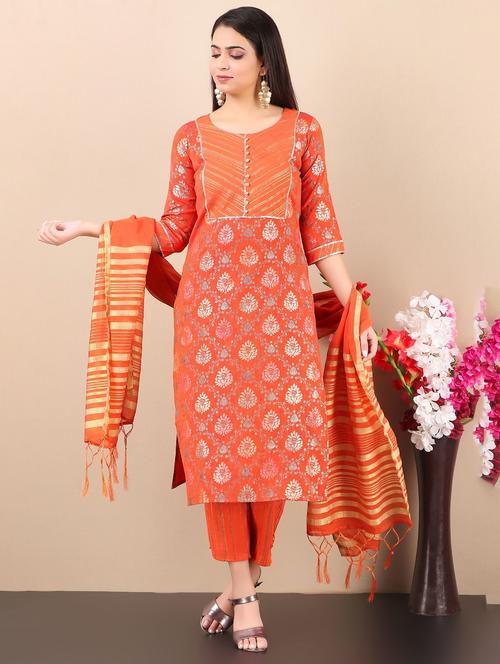 orange kurta pant set with dupatta - 20185142 - Very Small Image - 1