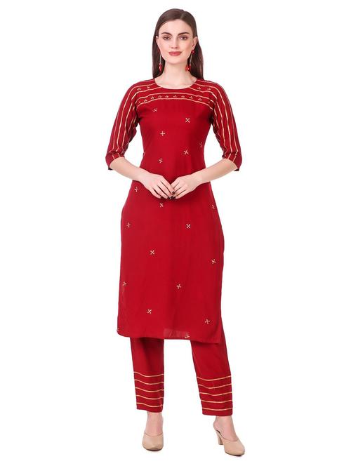 red viscose kurta pant set - 20185164 - Very Small Image - 1