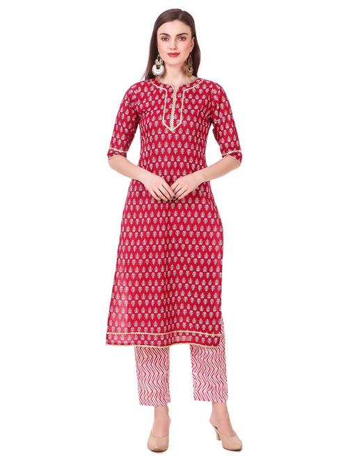 red cotton blend kurta pant set - 20185171 - Very Small Image - 1