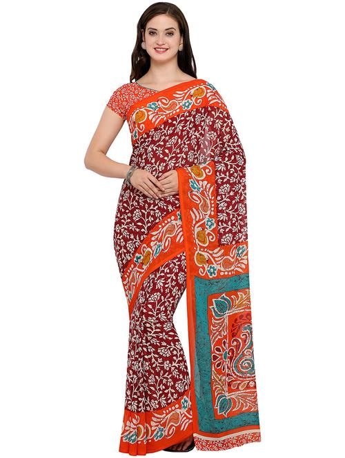 orange floral printed saree with blouse - 20185187 - Very Small Image - 1