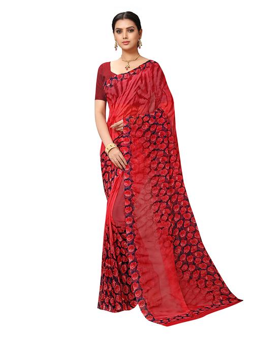 women red floral printed georgette saree with blouse - 20185250 - Very Small Image - 1