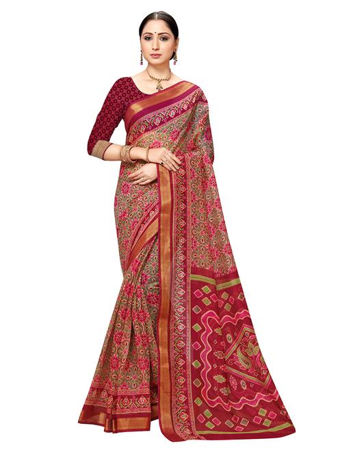 women's floral maroon colored saree - 20185255 - Very Small Image - 1