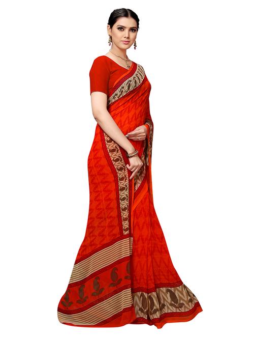 orange georgette printed saree with blouse - 20185262 - Very Small Image - 1