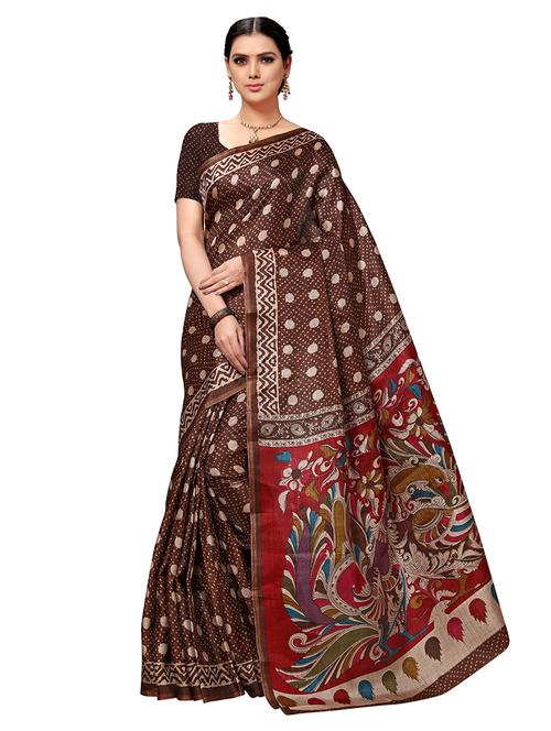 brown printed saree with blouse - 20185264 - Very Small Image - 1