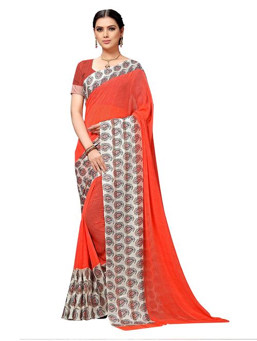 orange printed georgette saree with blouse - 20185268 - Very Small Image - 1
