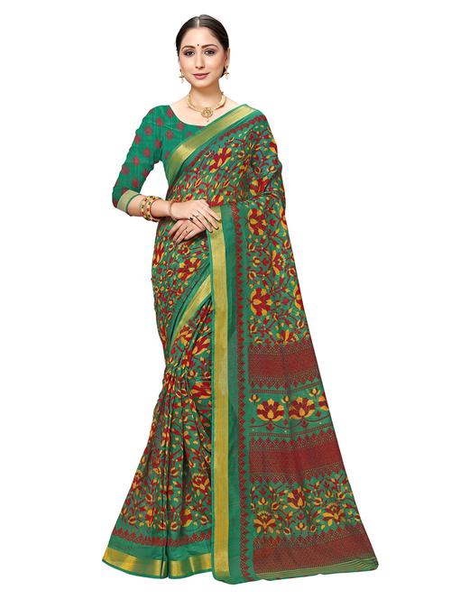 women's floral bottle green colored saree - 20185274 - Very Small Image - 1