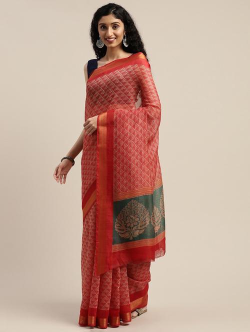 women red geometric printed saree - 20185300 - Very Small Image - 1