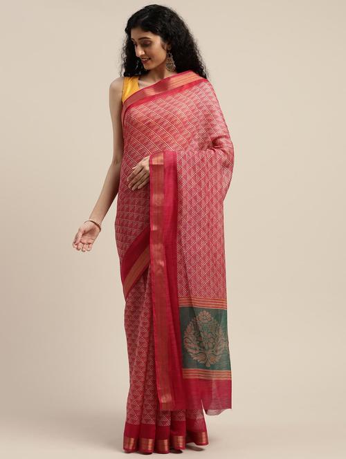 pink geometric printed saree with blouse - 20185305 - Very Small Image - 1