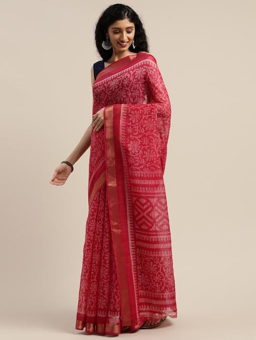 red printed saree with blouse - 20185327 - Very Small Image - 1