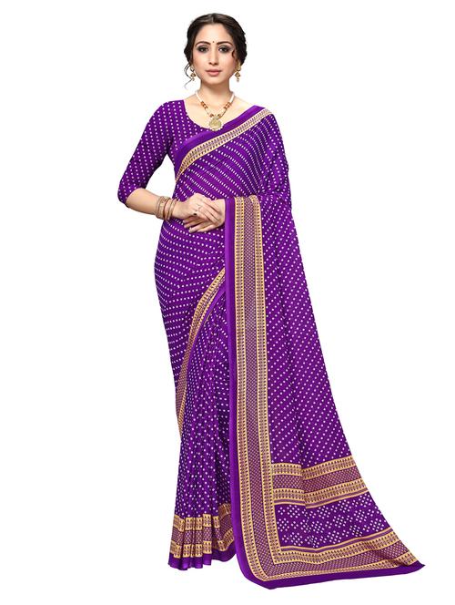 purple printed saree with blouse - 20185331 - Very Small Image - 1