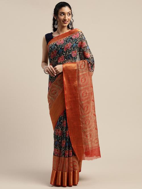 women's self design orange colored saree with blouse - 20185346 - Very Small Image - 1