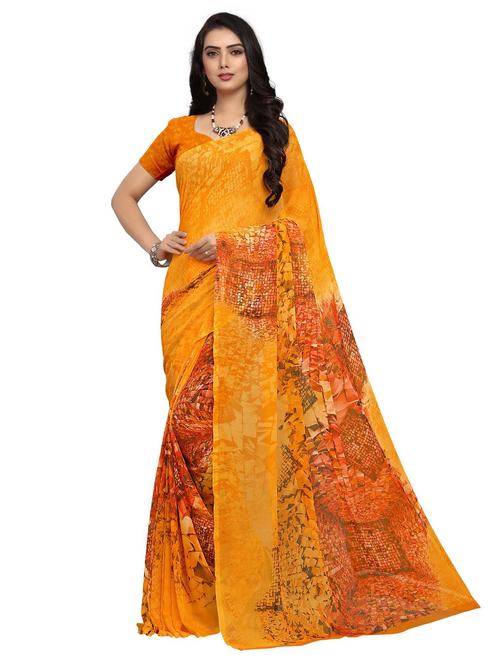 yellow printed saree with blouse - 20185354 - Very Small Image - 1