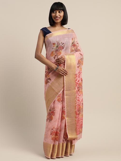 pink printed saree with blouse - 20185370 - Very Small Image - 1