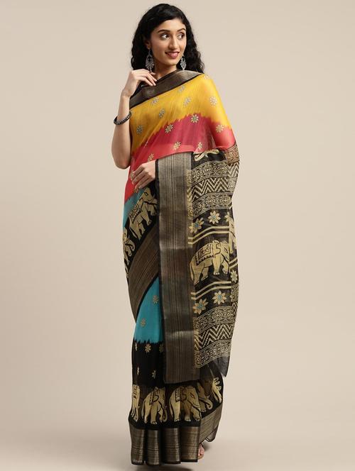 women's floral multi colored saree with blouse - 20185376 - Very Small Image - 1