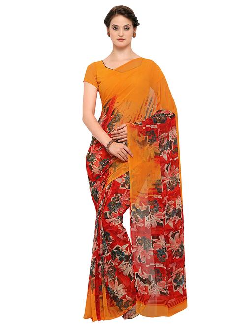 yellow floral printed georgette saree with blouse - 20185401 - Very Small Image - 1