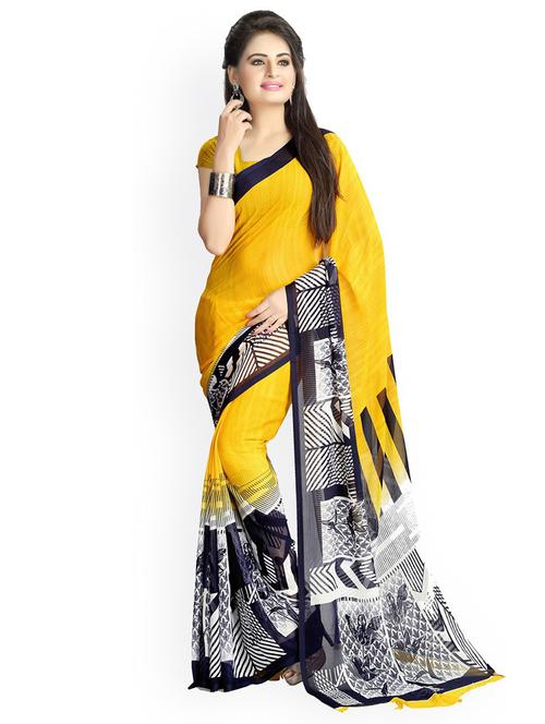 yellow printed saree with blouse - 20185413 - Very Small Image - 1