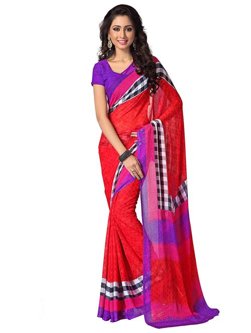 red printed saree with blouse - 20185419 - Very Small Image - 1