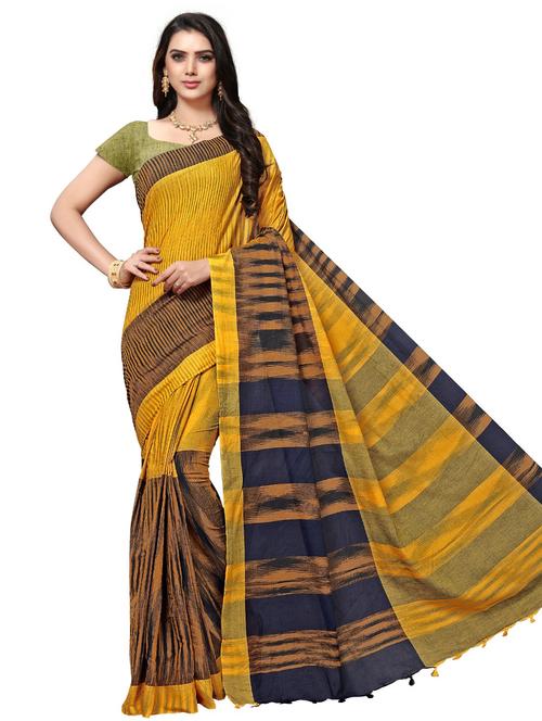 yellow self design woven saree with blouse - 20185443 - Very Small Image - 1