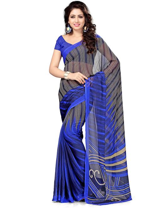blue printed chiffon saree with blouse - 20185445 - Very Small Image - 1