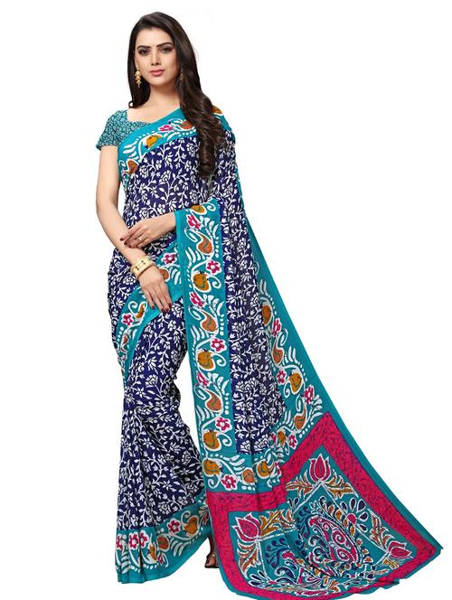 blue printed saree with blouse - 20185485 - Very Small Image - 1