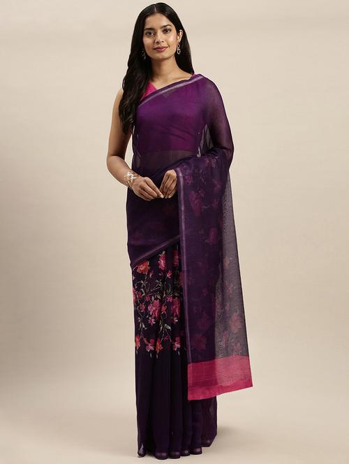 women printed saree with blouse - 20185648 - Very Small Image - 1