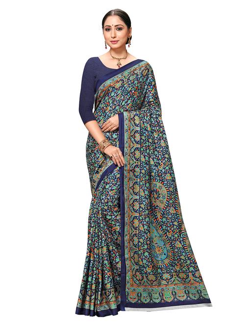 blue printed saree with blouse - 20185655 - Very Small Image - 1