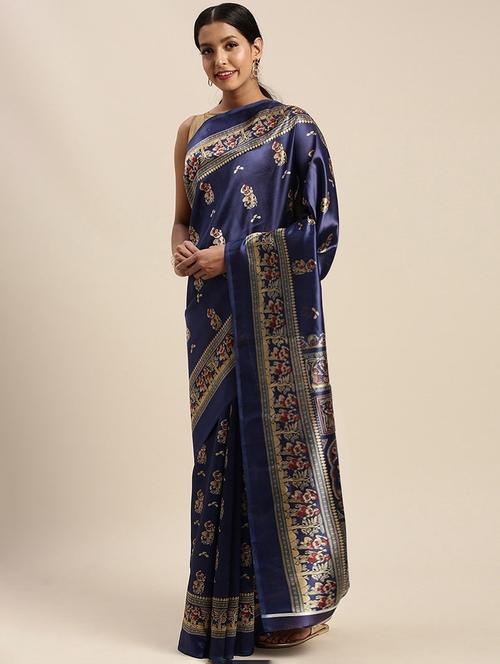 women blue self design handloom saree with blouse - 20185699 - Very Small Image - 1