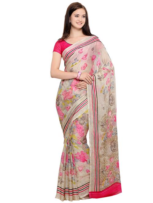 off-white floral printed saree with blouse - 20185724 - Very Small Image - 1