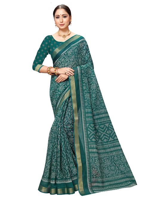 teal floral printed saree with blouse - 20185794 - Very Small Image - 1