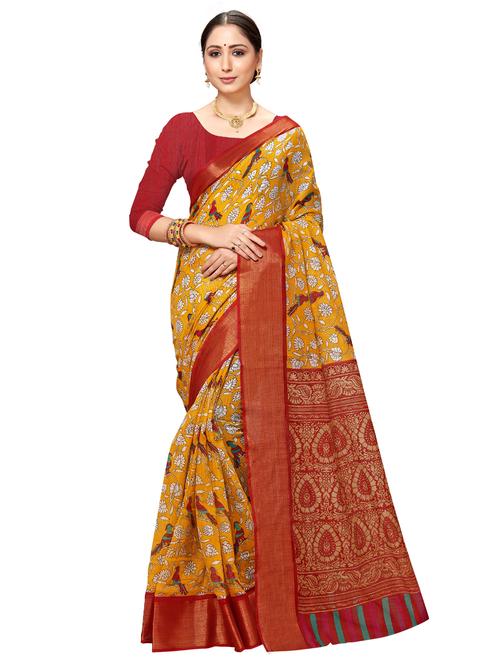 yellow printed saree with blouse - 20185809 - Very Small Image - 1