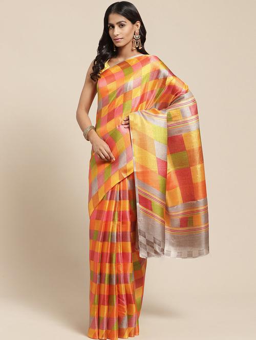 women multi color checks printed saree - 20185813 - Very Small Image - 1