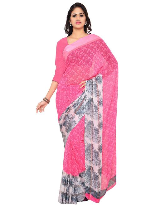 pink printed saree with blouse - 20185817 - Very Small Image - 1