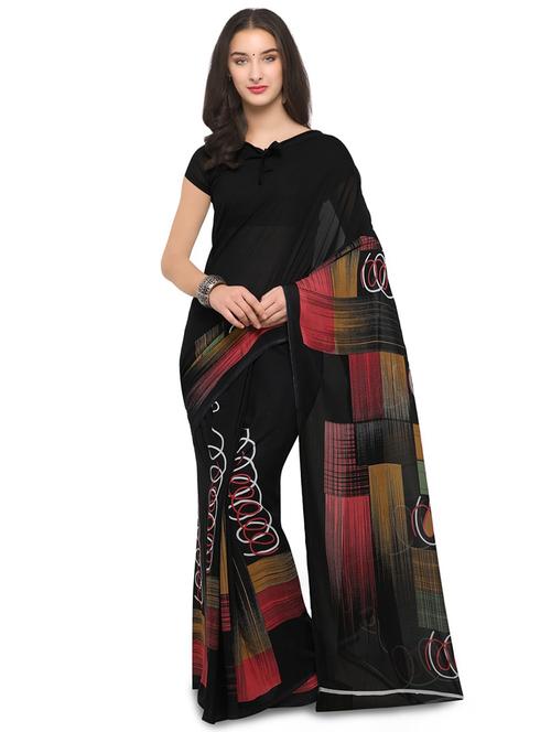 black printed saree with blouse - 20185847 - Very Small Image - 1