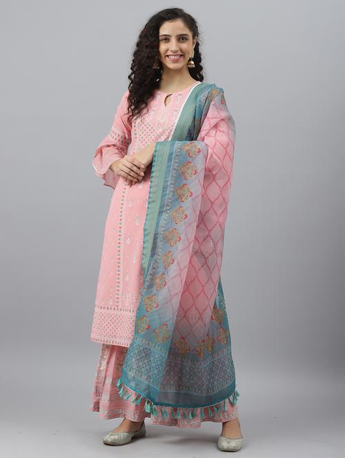 printed kurta sharara set with dupatta - 20185910 - Very Small Image - 1